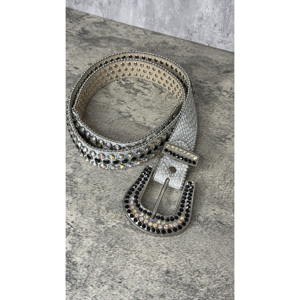 DNA‎ Rhinestone Belt Men L Silver Rodeo Western Streetwear Buckle Bling LEather
